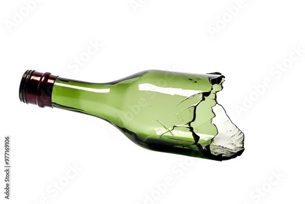 Fototapeta Close Up To A Set of  Glass shards of Wine Bottles PNG isolated on white and transparent background - Broken Beer bottle glass fragments and splinters glass debris Cut Out