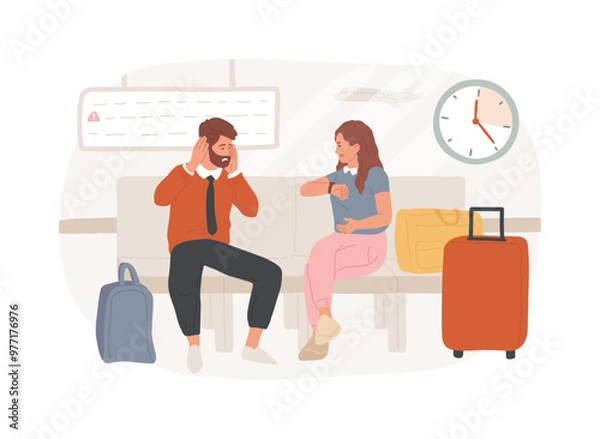 Obraz Flight delayed isolated cartoon vector illustrations.