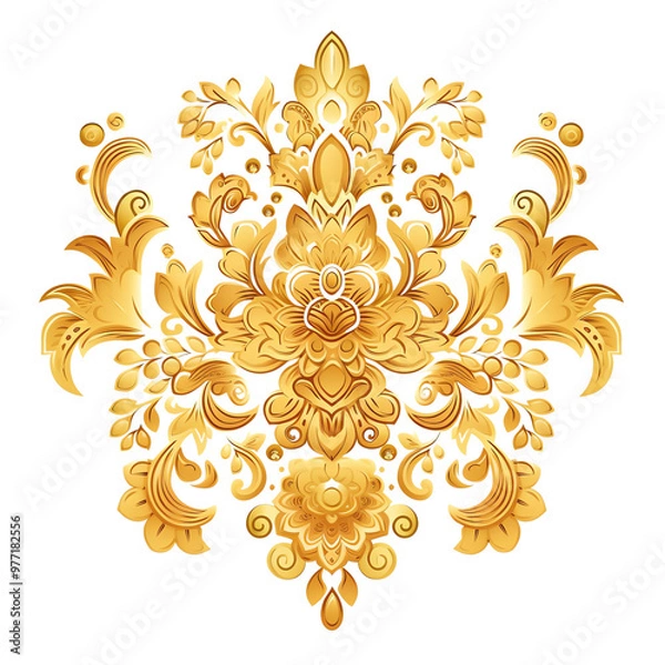 Fototapeta Intricate golden floral ornament with detailed patterns, perfect for vintage designs and elegant presentations.