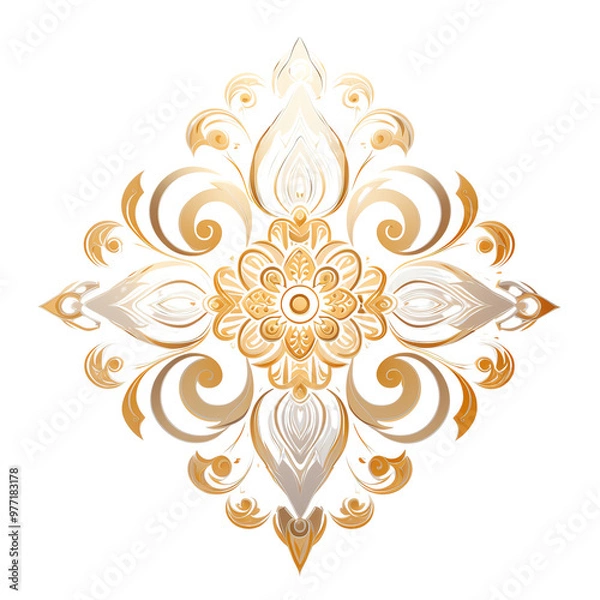 Obraz Elegant floral design with intricate patterns in gold and white, perfect for decorative purposes and artistic inspiration.