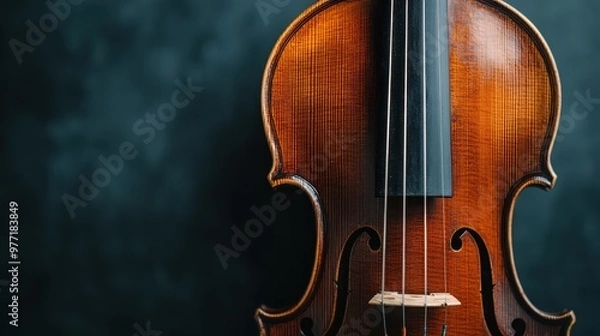 Fototapeta A close-up shot capturing the elegance and details of a violin, emphasizing the craftsmanship, wooden texture, and the instrument's importance in classical music.