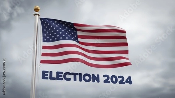 Fototapeta American flag on background with word elections 2024, concept of elections and politics.