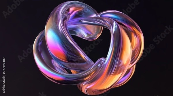 Fototapeta Abstract Iridescent 3D Geometric Shapes - Futuristic Design