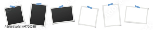 Fototapeta Realistic polaroid photo frame set. Vector vintage photo frames with overlay shadows on white background. 3d instant photos. Square, vertical, horizontal photo templates. 