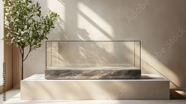 Fototapeta Glass display case mockup with minimalistic design