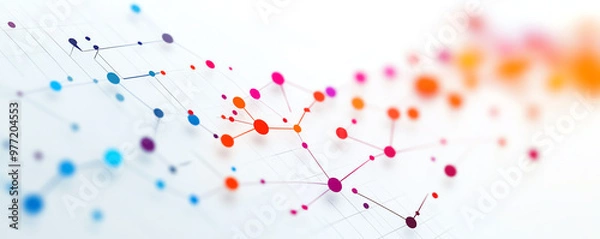 Fototapeta Abstract illustration of colorful nodes connected by lines representing a network or data visualization concept.