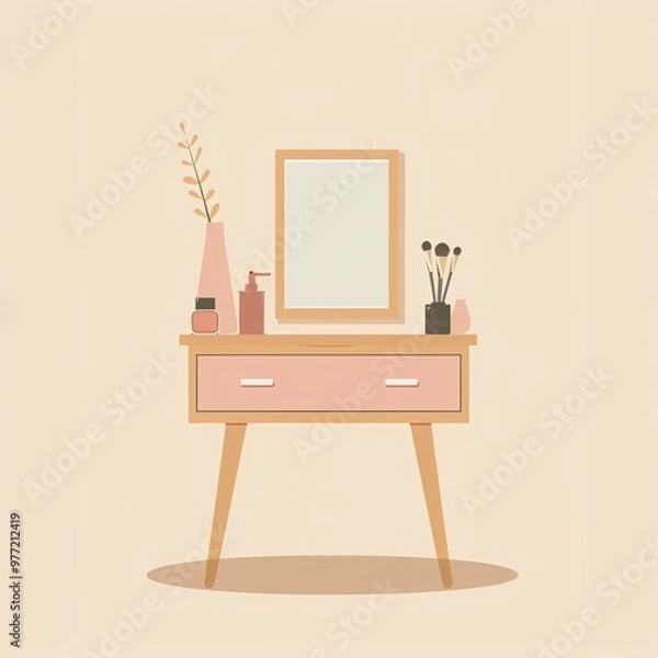 Fototapeta A Table With A Mirror And Vases On It, a high resolution AI illustration