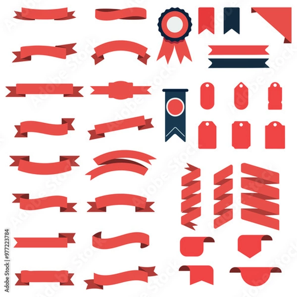 Fototapeta A collection of various banners with red ribbons