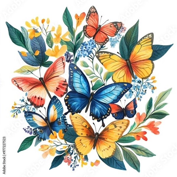 Fototapeta Cute butterflies flutter amidst the vibrant colors of nature's tapestry. on white background