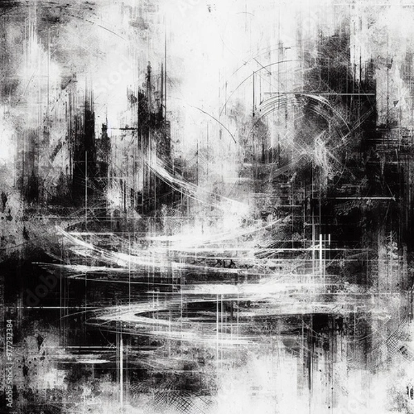 Fototapeta black and white abstract background, blurry lines, blurred drawing, Al Generation	