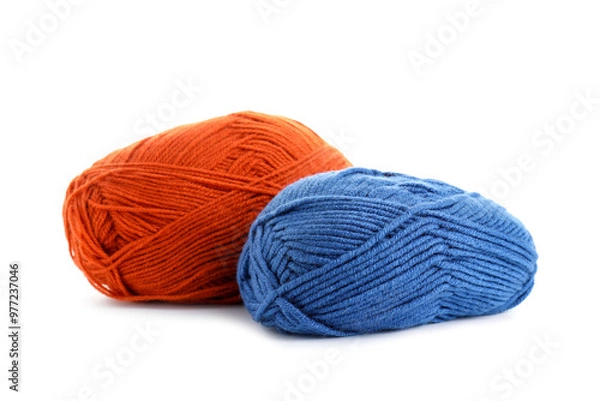 Fototapeta Two bright skeins of yarn isolated on white