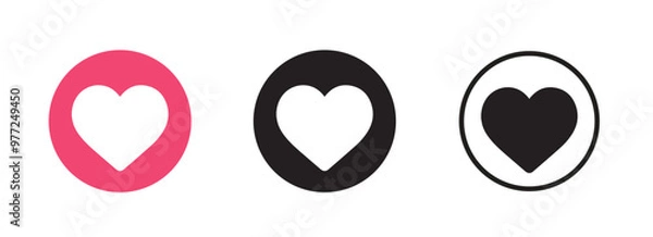Obraz Like love icon buttons. add to favorites icon , heart flat icon in modern circle shape , Social media notification icons.
