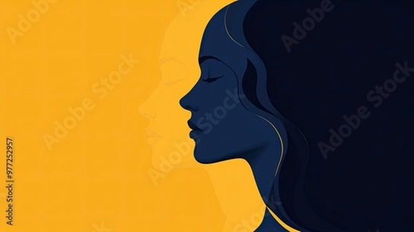 Fototapeta Abstract human profile in profile using yellow and navy blue vector illustration against a solid background striking and elegant