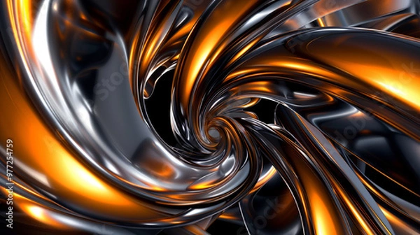 Fototapeta Dynamic swirls of shiny gold and silver metallic elements, creating an abstract, futuristic design with a vibrant energy and bold visual impact.
