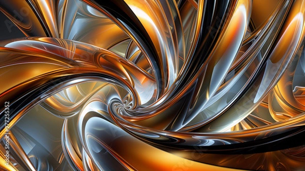 Fototapeta Abstract golden metallic spiral design with intertwined shapes, evoking futuristic energy and bold elegance, ideal for contemporary celebrations and innovative decor.