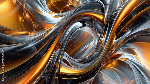 Fototapeta Intertwined metallic ribbons in gold and silver, creating a fluid and dynamic abstract design, perfect for festive celebrations and modern artistic visuals.