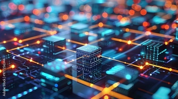 Fototapeta Digital blockchain chain concept 