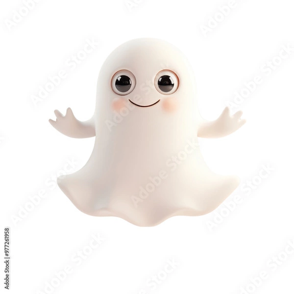 Fototapeta A cute cartoon ghost with a friendly smile, perfect for Halloween themes, children's events, and festive decorations, transparent background.