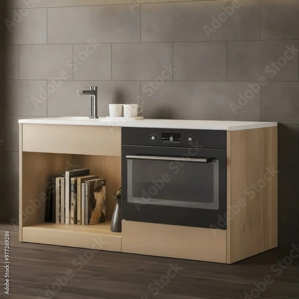 Obraz modern kitchen in house. Interior design. 3D visualization.