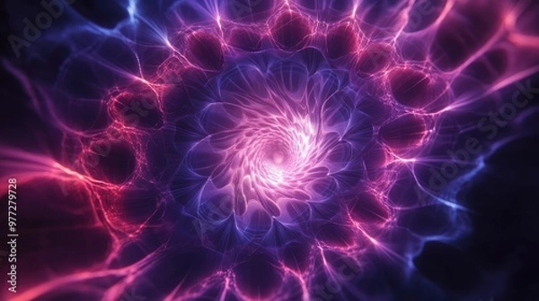 Fototapeta Glowing neon patterns expanding outward from a central point, forming intricate layers.