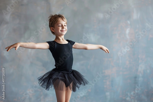 Fototapeta Boy Ballet Dancer Engaged in Ballet Training at a Dance Academy with Focus on Movement and Artistic Expression