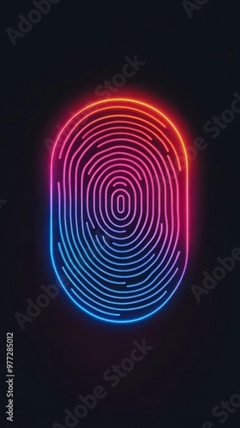 Obraz A vibrant, neon fingerprint design against a dark background, symbolizing security and identity in a digital world.