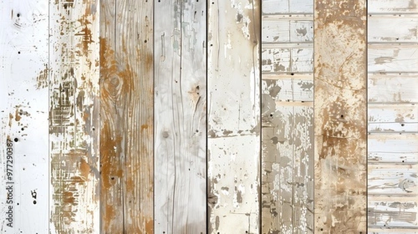 Fototapeta Weathered wood planks in shades of white, brown, and beige