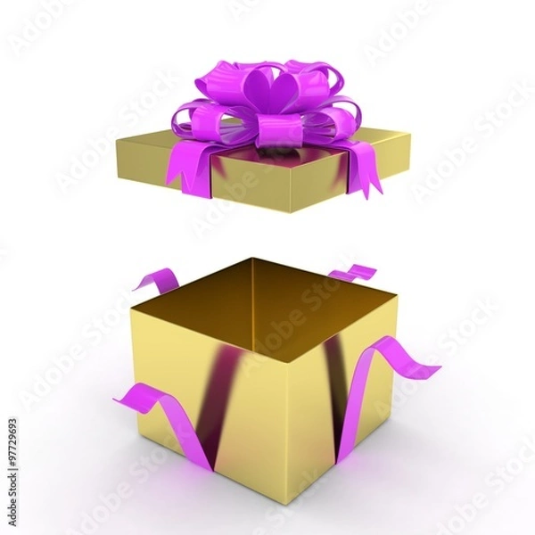 Fototapeta open gift box with bows isolated on white