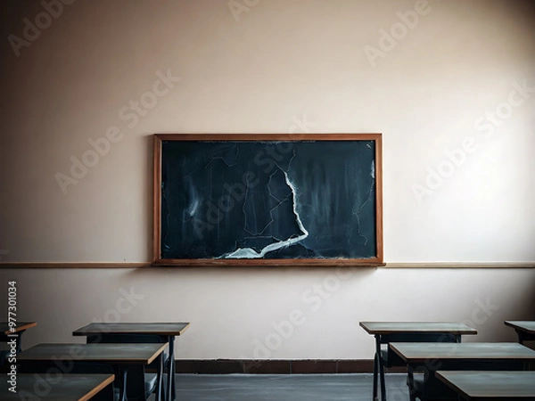 Fototapeta Silent Lessons: The Forgotten Chalkboard in an Abandoned Classroom