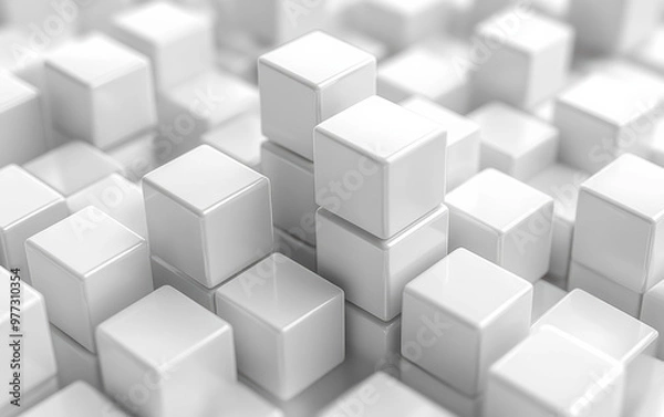 Fototapeta A modern and abstract composition of evenly structured white cubes, representing simplicity, order, and minimalistic design principles.