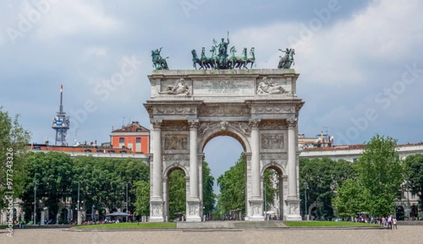Fototapeta Arch of Peace in Sempione Park, Milan, Italy.