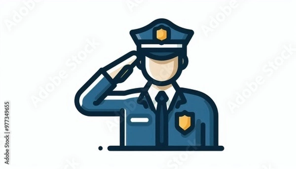 Fototapeta A police officer vector icon saluting, wearing a uniform and badge
