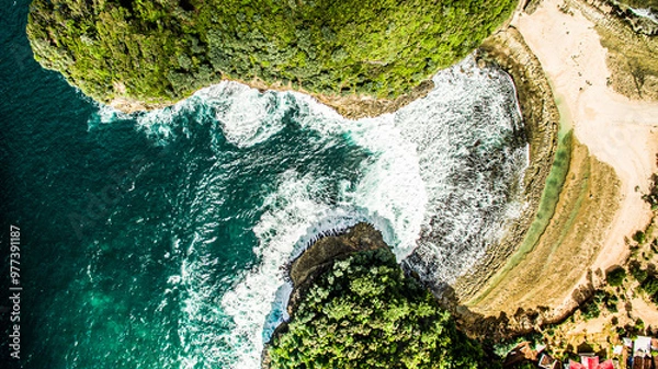 Fototapeta Small Gulf in Watu Lepek beach of South Malang Indonesia  is rocky beach that cliff direct connected with ocean.