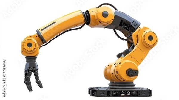 Fototapeta Industrial robotics programming for factory automation, isolated on white background, focusing on robot control and AI