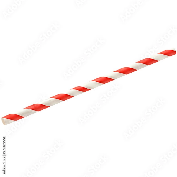Fototapeta Single Red and White Striped Paper Straw Isolated on Transparent  Background.