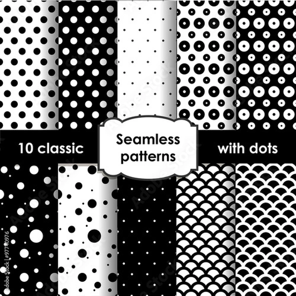 Obraz Set of classic black seamless patterns with dots