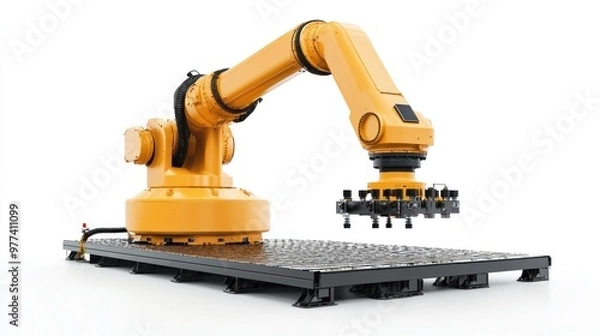 Fototapeta Robotic process control in factory settings, isolated on white background, highlighting automation and software integration