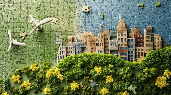Obraz Ghent's cityscape, bathed in golden light, showcases a harmonious blend of medieval architecture and modern life