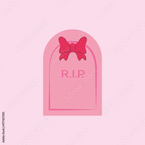 Fototapeta Pink tombstone with a bow. Coquette halloween design. 