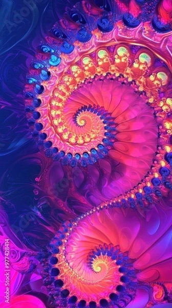Fototapeta Vibrant fractal swirls in colorful spirals create a mesmerizing visual experience at dusk
