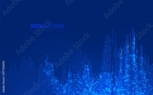 Obraz City smart futuristic digital in pixels style - technological innovative metropolis. Big data town and Internet of things concept