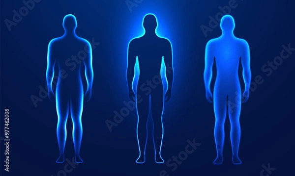 Obraz Human body digital glowing silhouettes in a futuristic style on a dark blue background. Set element of human anatomy in glowing light effects for medical, scientific, and technological banner