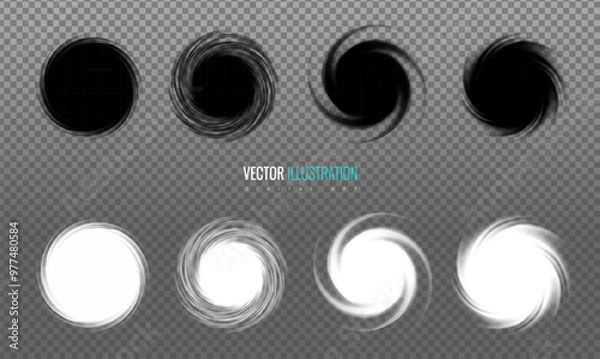 Obraz Hole black round vortex effect - graphic icons on a transparent background. Dynamic radial element set - vector illustration