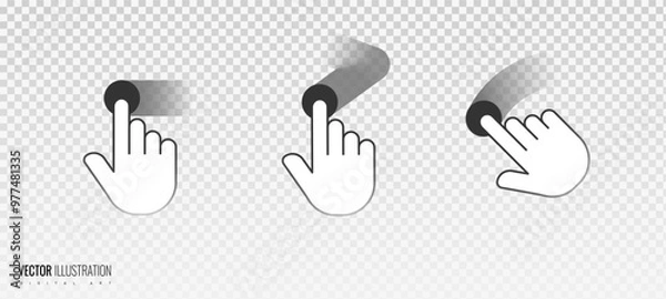 Obraz Touch effect of hand gesture on transparent grid background. Icon of hand movement on the touch screen with blurry motion in white color. Vector illustration of swipe here icon