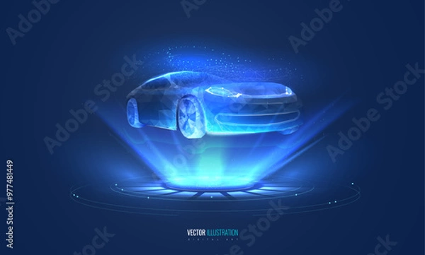 Obraz Automotive diagnostics in digital futuristic style. Holographic car concept for technology, innovation, and automotive industry. Vector