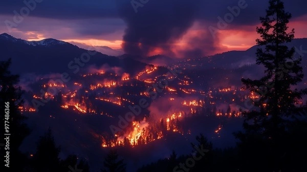 Fototapeta Fiery Mountainside Blaze at Dusk