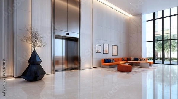 Obraz Modern luxury hotel lobby featuring a glass elevator