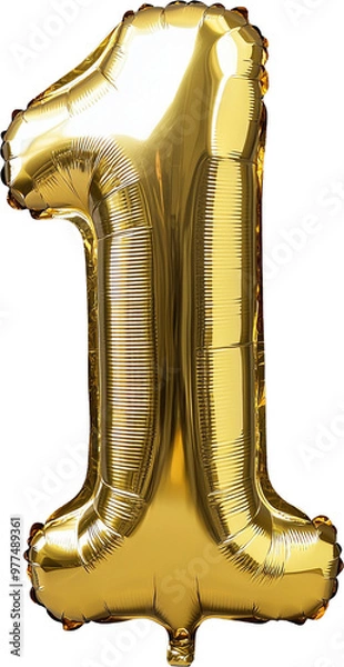 Obraz A shiny gold foil number one balloon floats in a neutral space, gold, boot, boots, golden, statue