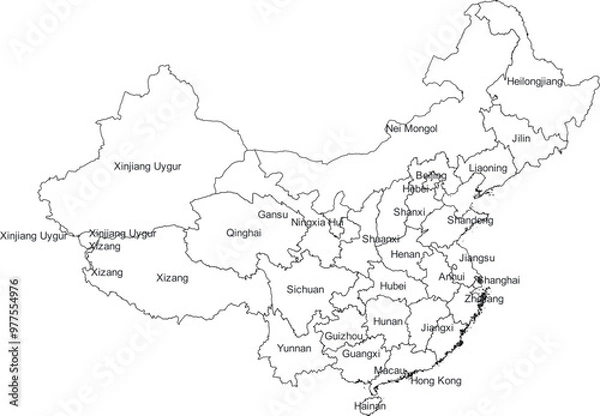 Fototapeta CHINA MAP 2D WITH DIVISIONS OR STATES OR COUNTIES
