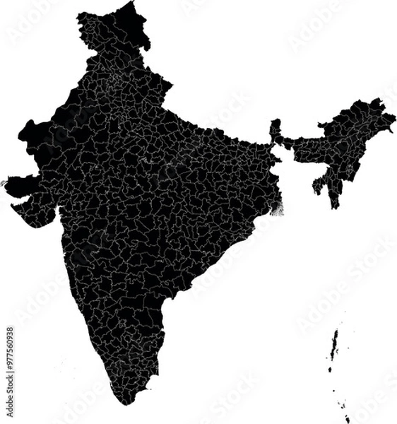 Fototapeta INDIA MAP WITH DIVISIONS STATES DEPARTMENTS